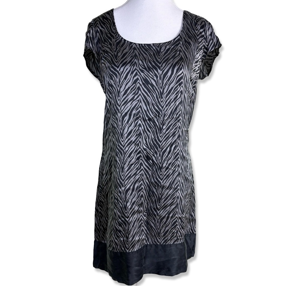 EXPRESS Y2K Vintage Zebra Print Silk Cap Sleeve Shift Dress, S